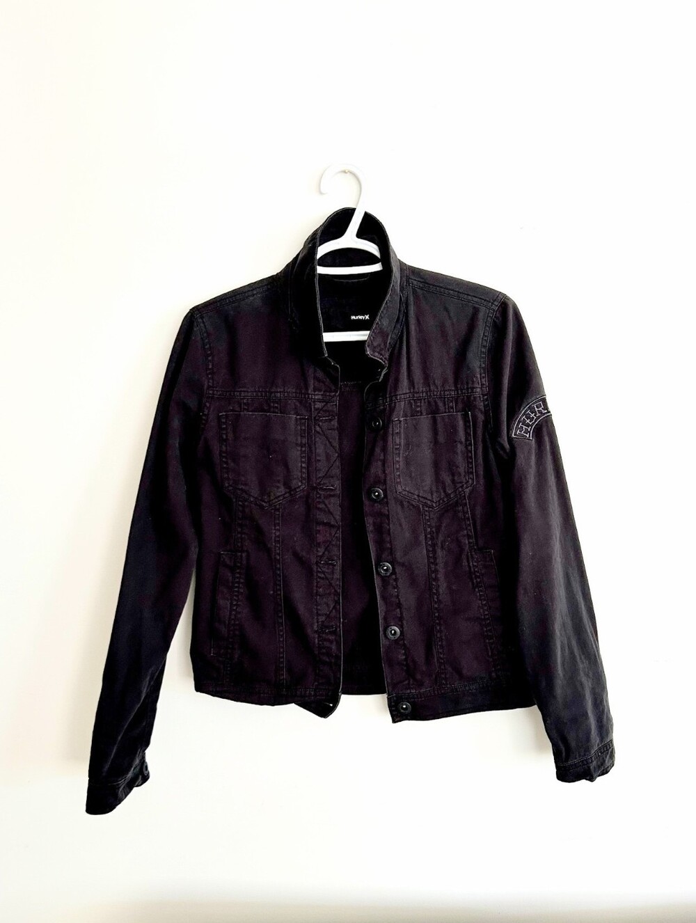 Unisex Hurley Black Lightweight Button-Up Trucker Jacket 100% Cotton